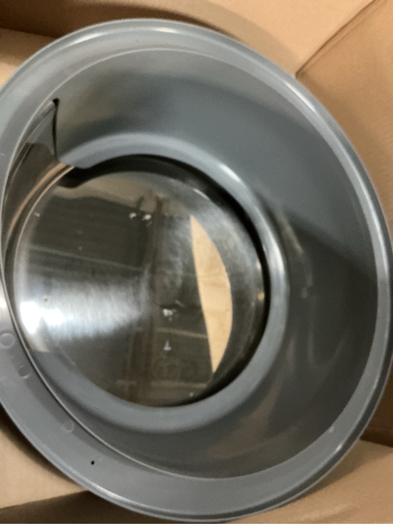 Condition photo showing As Is for round high-sided stainless steel cat litter box,stainless steel litter box with lid,extra large box,easy-to-clean metal litter pan for cats