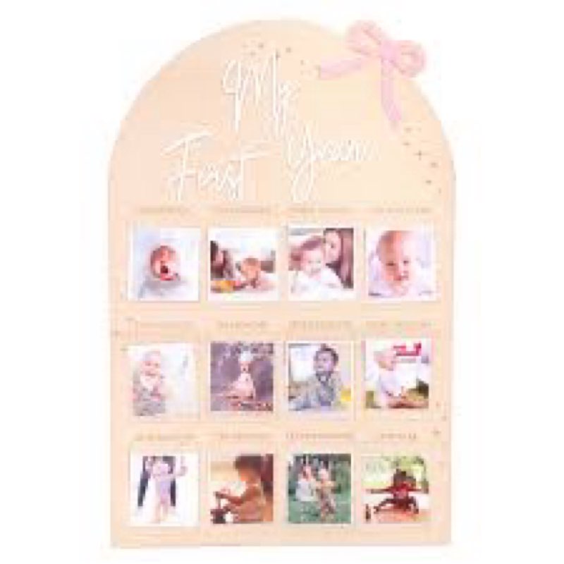 wauao bow my first year birthday board - one year of photo board,monthly milestone wood photo board,
