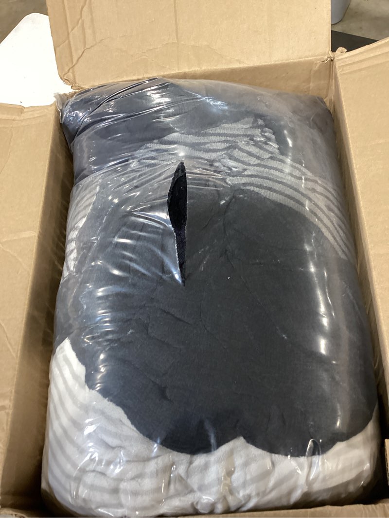 Condition photo showing Good Condition for litanika fluffy fleece king size comforter set, luxury soft plush fuzzy black & white stripe bedding comforter sets, warm shaggy faux fur bed set all season (1 comforter, 2 pillowcases) black king (104"x90")