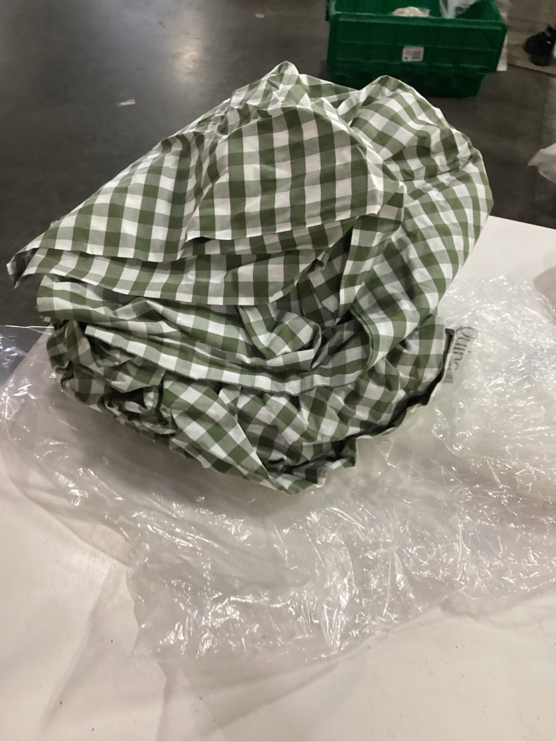 Condition photo showing As Is for quince european linen gingham fitted sheet set king , aolive