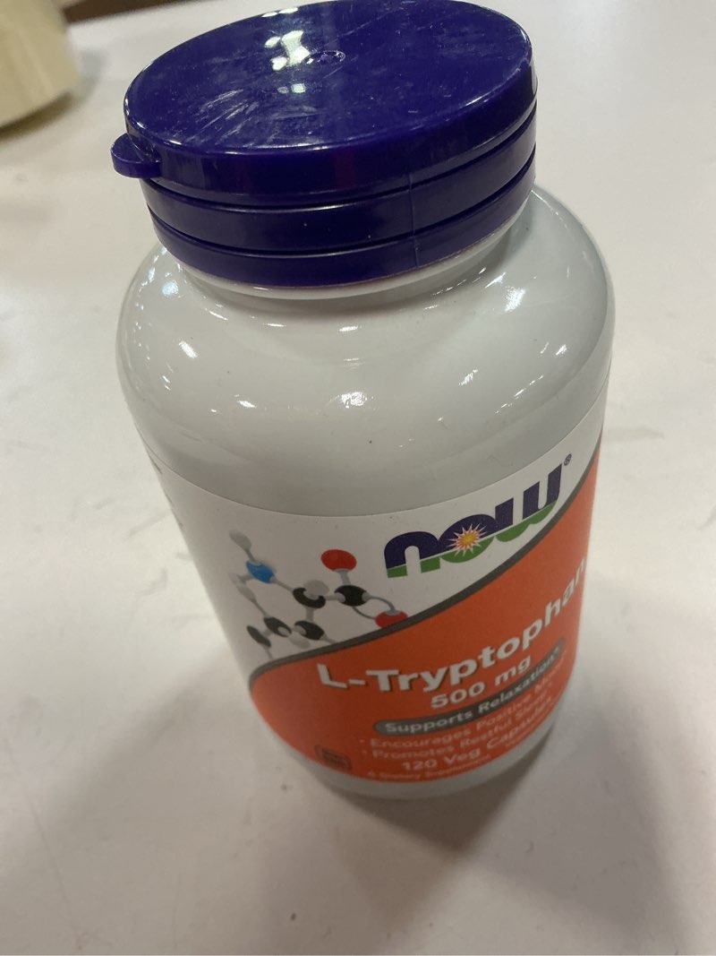 Condition photo showing New/Like New for (BB:04/2026)NOW Foods Supplements, L-Tryptophan 500 mg, Encourages Positive Mood*, Supports Relaxation*, 120 Veg Capsules 120 Count (Pack of 1)
