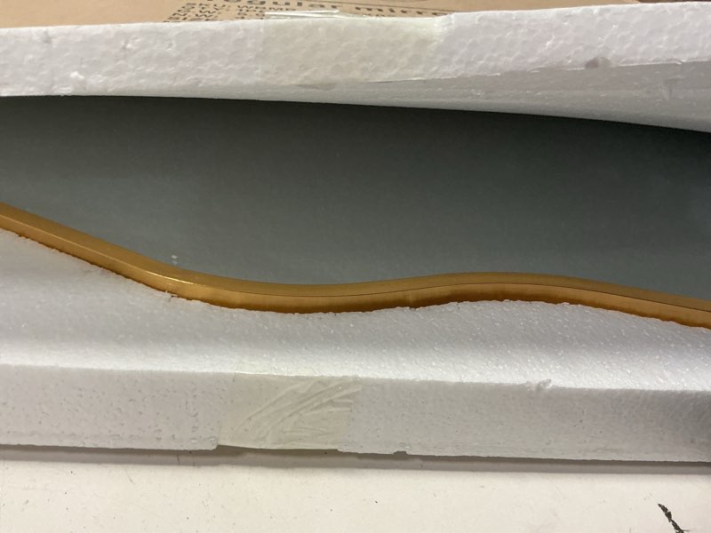 Condition photo showing Good Condition for Irregular Wall Mirror - Wall Mirrors Decorative 22"x 36" Asymmetrical Abstract Mirror Aviation Aluminum Alloy Frame Unique for Bathroom, Bedroom, Living Room, Cloakroom, Entryway Gold Rose Gold 22"L x 36"W