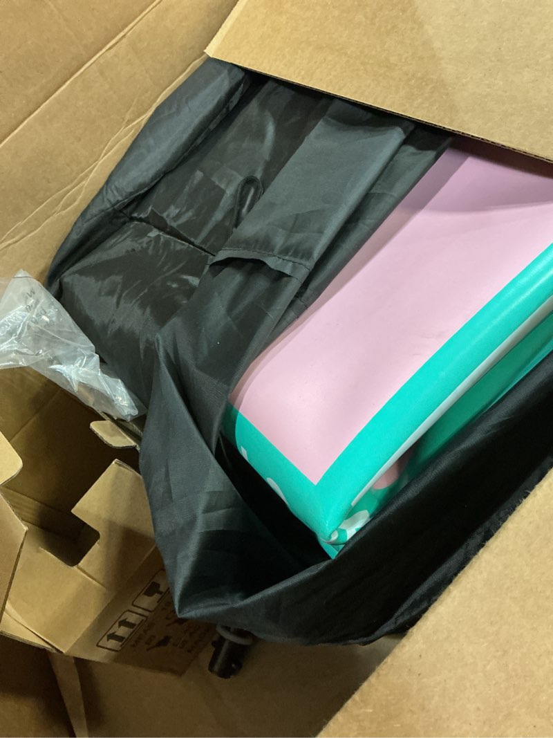 Condition photo showing As Is for Inflatable Gymnastics Mat Air Tumble Track Mats 10/13/16/20ft Training Mats for Home Use Air Mat with Pump 4”/6” Thick for Cheerleading/Yoga/Parkour/Beach/Park/Water Green Pink 13ft*3.3ft*4inches(4m*1m*0.1m)