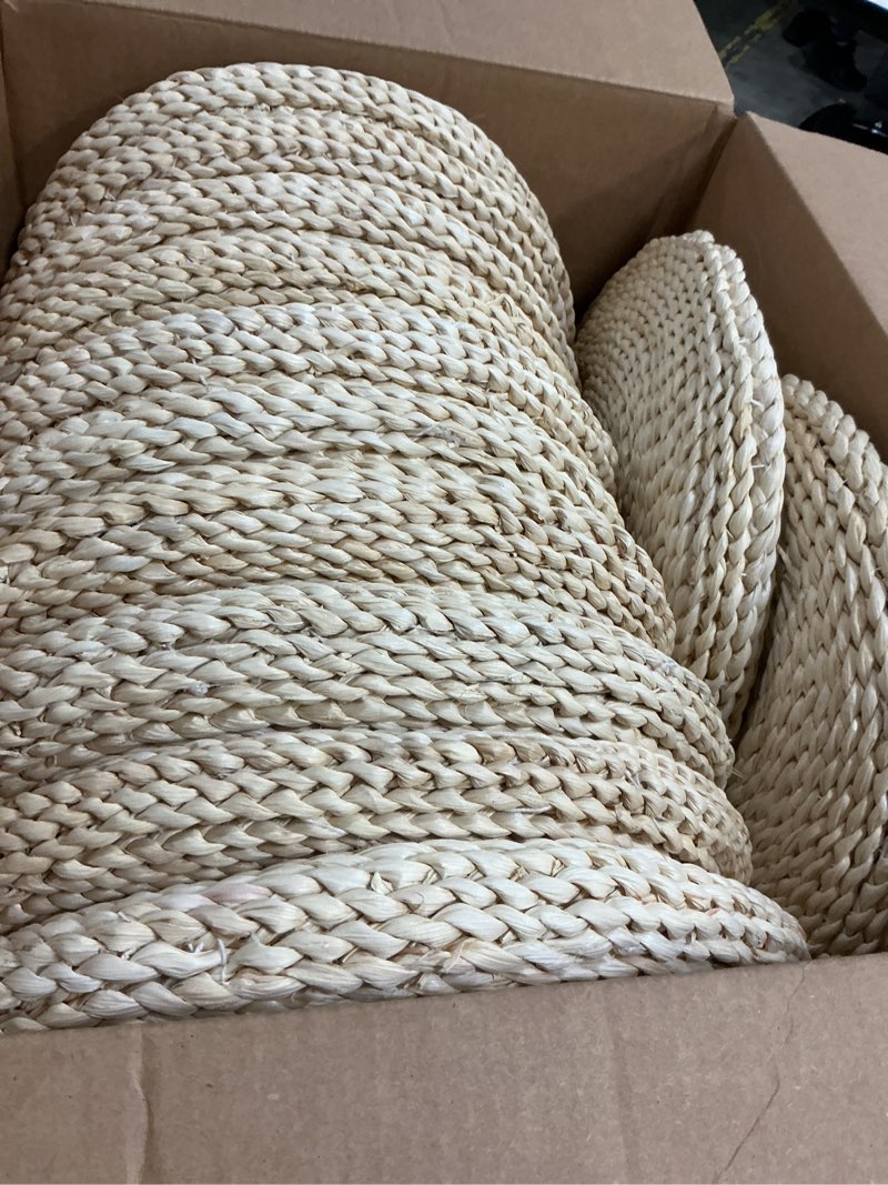 Condition photo showing Good Condition for barydat 12 pcs floor cushions round large pillow seating meditation floor pillow boho natural woven seat cushion japanese tatami cushion for yoga room balcony chair pad, 15.75 inch