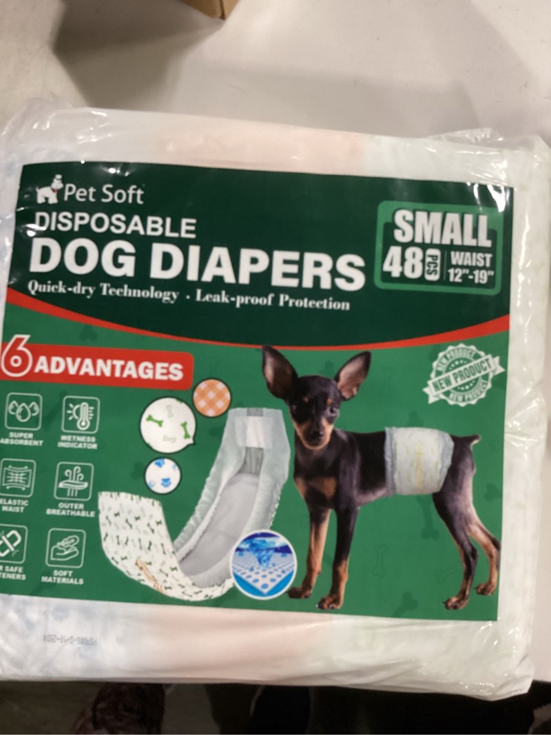 Condition photo showing New/Like New for Pet Soft Disposable Dog Dipaers - Male Dog Wraps Wetness Indicator, Ultra Absorbent Puppy Diapers Male for Excitable Urination or Incontinence, 48pcs Small Mixed-Pack of 48 Small