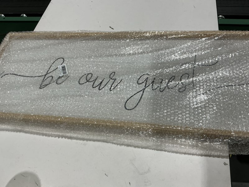 Condition photo showing Good Condition for Be Our Guest Wall Decor Sign 40''×15'' Large Rustic Farmhouse Family Guest Room Bedroom Above Bed Vintage Framed Wooden Wall Art Modern Signs Simple Entryway Hanging Decoration (Wood) 40"L x 15"W Be Our Guest(Wood)