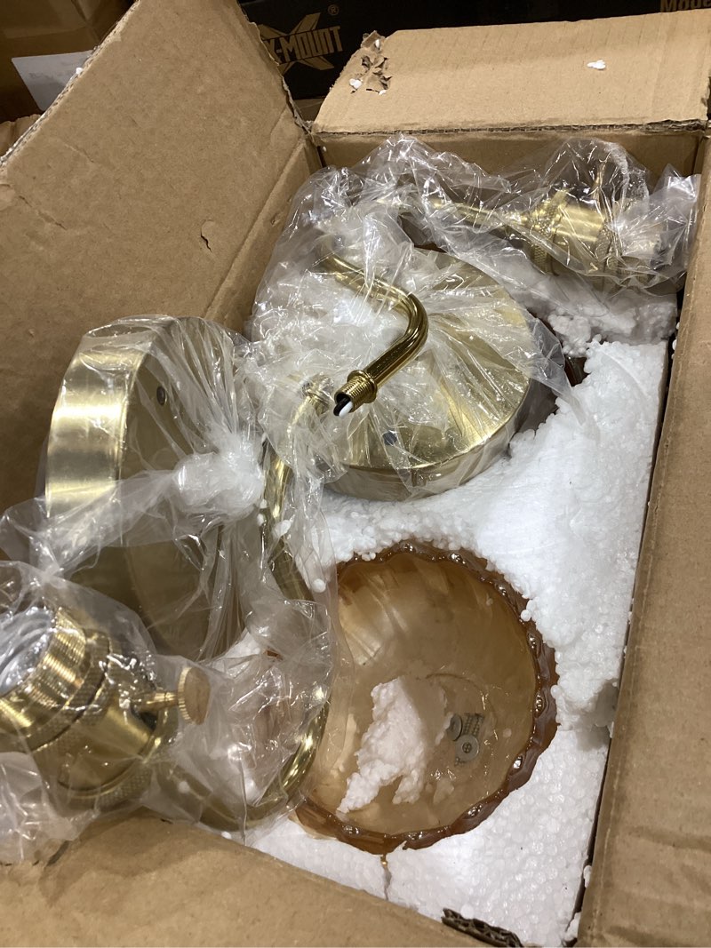 Condition photo showing Good Condition for 2-pack wall sconces lights lamp for bedroom bathroom, modern vanity light fixtures, wall mount lighting vintage tulip amber glass shade for living room mirror hallway kitchen tulip light amber 2 pack