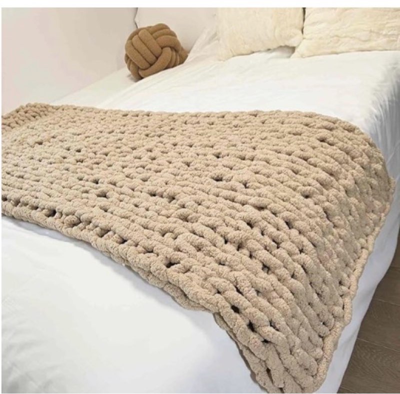 chunky knit blanket throw 48"x71", chenille throw blankets, handmade warm & cozy blanket couch bed home decor, soft breathable fleece banket, christmas for couch bed sofa best gift (tan)