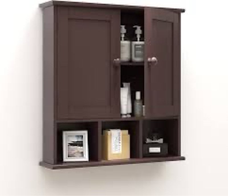 TaoHFE Brown Medicine Cabinets,Bathroom Wall Cabinet with 2 Door Adjustable Shelves,Over The Toilet 