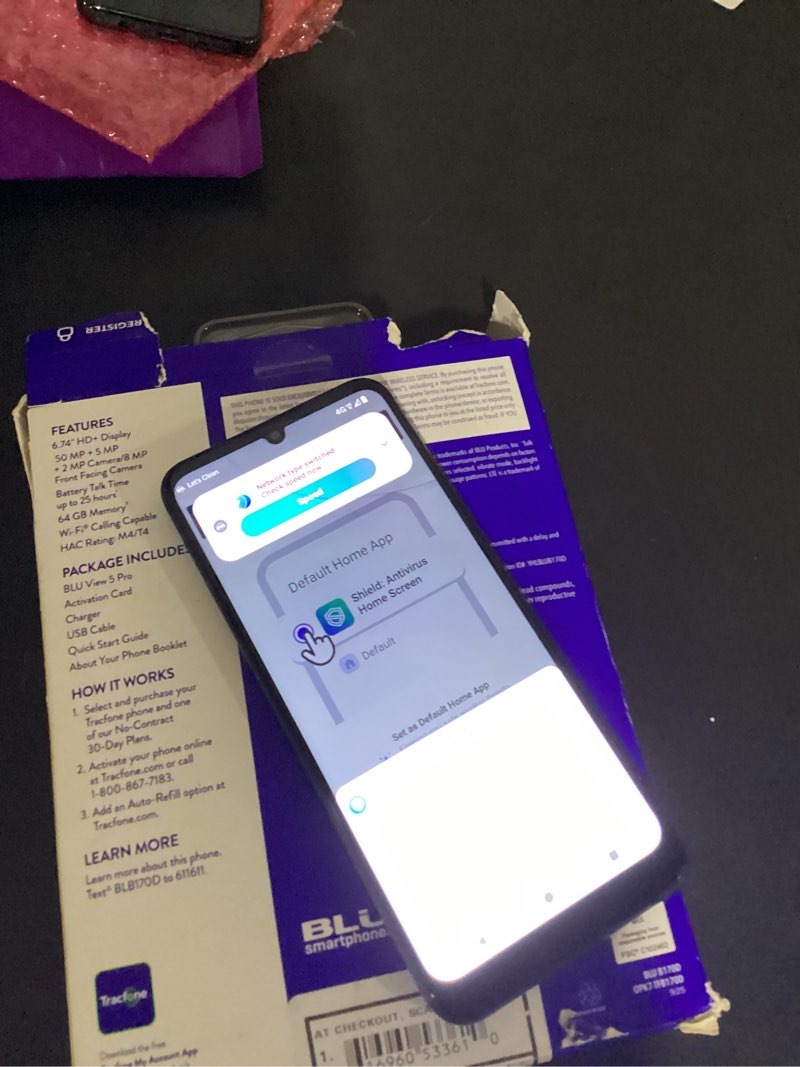 Condition photo showing As Is for working verified crack on top screen tracfone prepaid blu view 5 pro 4g (64gb) cdma lte - gray