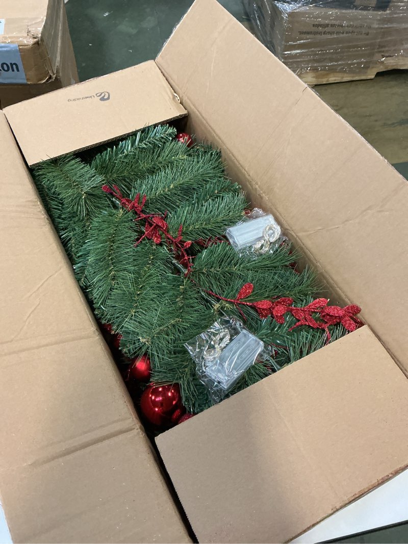 Condition photo showing New/Like New for 2 Pcs 36'' Pre Lit Artificial Christmas Teardrop Swag Christmas Teardrop LED Prelit Light up Christmas Wreaths Swag Christmas Garland Swag with Red Berries Indoor Outdoor Hanging Decor