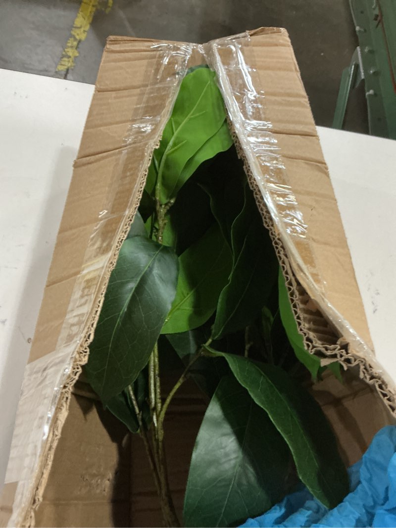 Condition photo showing As Is for Briful Fake Plants 36.6'' Tall Artificial Plants Indoor Decor, Faux Bay Laurel Trees in Black Pot, Floor Plant Houseplant for Home Farmhouse Outdoor Patio Porch Decorations 36.6'' Tall-green