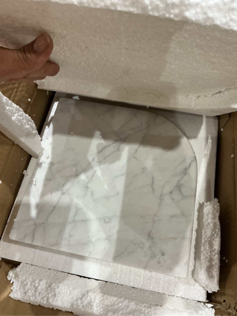 Condition photo showing Good Condition for marble corner shower shelf, 8 inch carrara white marble corner shelf for bathroom shower decor, wall mounted, polished, 1 pc 8"x8"-a carrara white