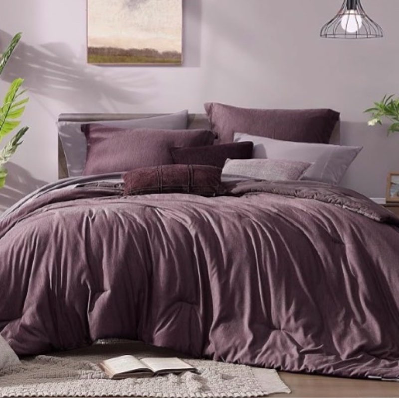 monbix queen comforter set - 7 pieces cationic dyeing italian plum bed in a bag queen bedding sets with comforter, sheets, pillowcases & shams, reversible bedding comforters sets