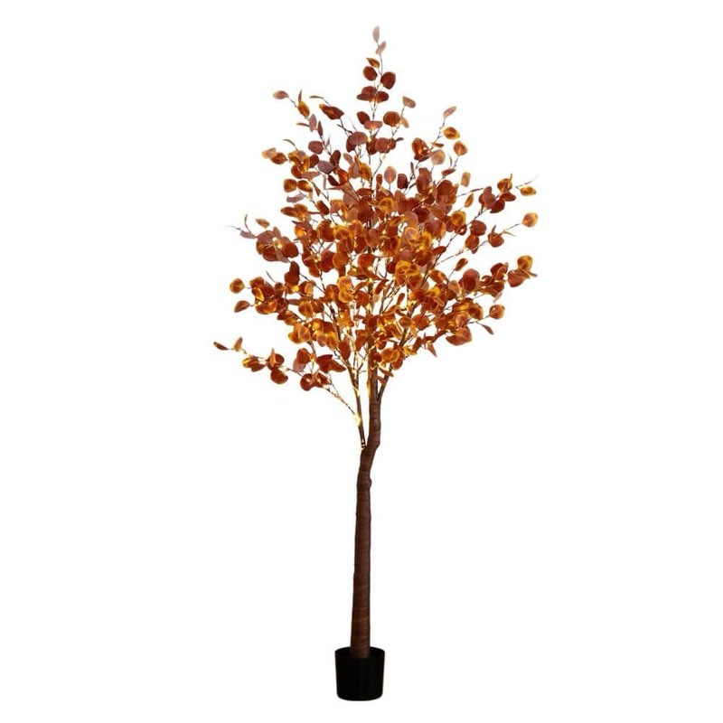 Nearly Natural 7 ft. Artificial Pre-Lit Grand Autumn Eucalyptus Fall Tree