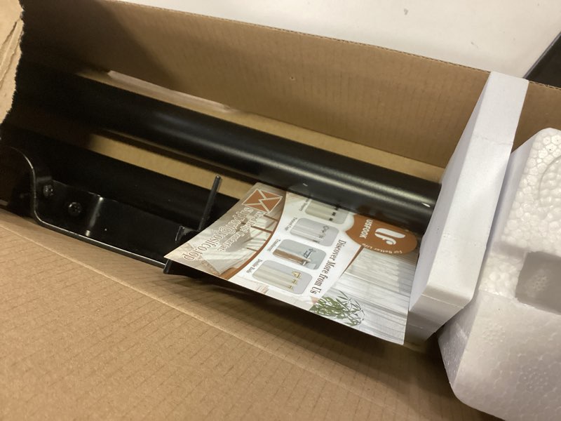 Condition photo showing As Is for 1 Inch Curtain Rods 72 to 144 Inches (6 to 12 ft) Telescoping Single Drapery Rod, USFOOK Black Curtain Rods for Windows 69 to 140 Inches, Decorative Translucent Finials 72-144" Black