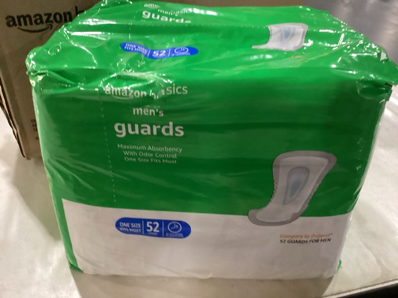 Condition photo showing New/Like New for Amazon Basics Men's Incontinence Guards, Maximum Absorbency, 104 Count, (2 Packs of 52)