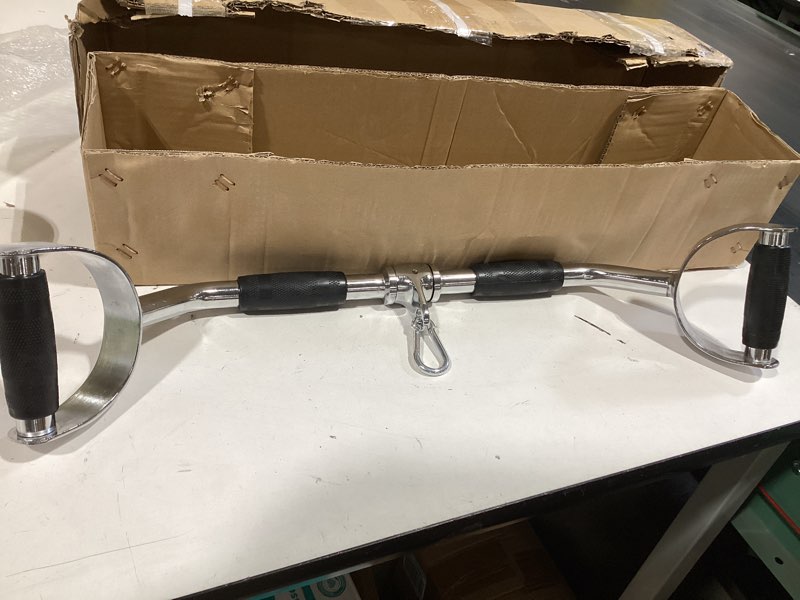 Condition photo showing Good Condition for wide grip lat pull down bar, press down bar, cable machine attachment multi gym attachment solid steel tricep v-bar 27 inch