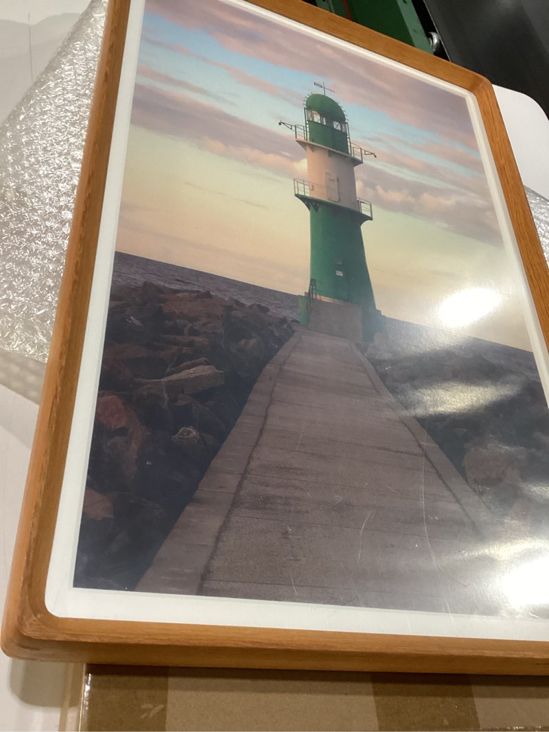 Condition photo showing Good Condition for Natural Wood 12x18 Picture Frame, Display 11x17 Photo with Mat or 12x18 Without Mat, Solid Teak Wood Poster Frame with Plexiglass, Tabletop and Wall Hanging Display Natural Teak 12 x 18