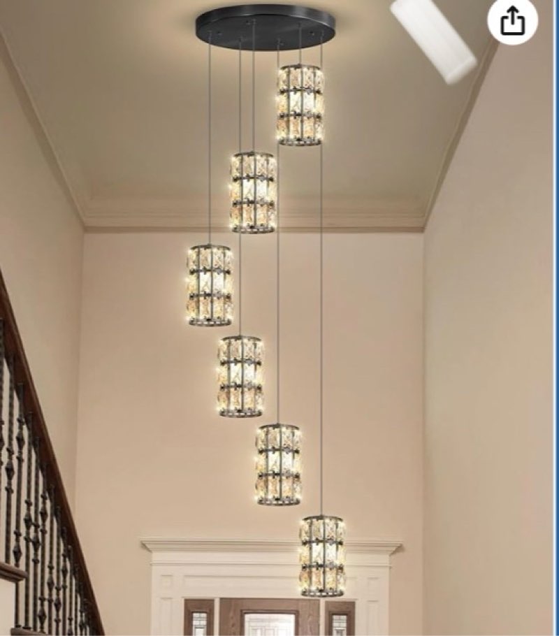 6-Lights Modern Crystal Pendant Lights for Kitchen Island LED Dimmable Glam Pendant Lighting Chandelier for Dining Room Hallway Corner Lamp Black