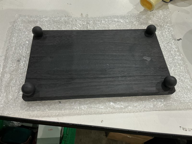 Condition photo showing As Is for amyhill wood pedestal stand kitchen soap tray farmhouse wooden riser stand for kitchen bathroom counter table decor plant candle vases display (black, 12 x 7 inch) 12 x 7 inch black