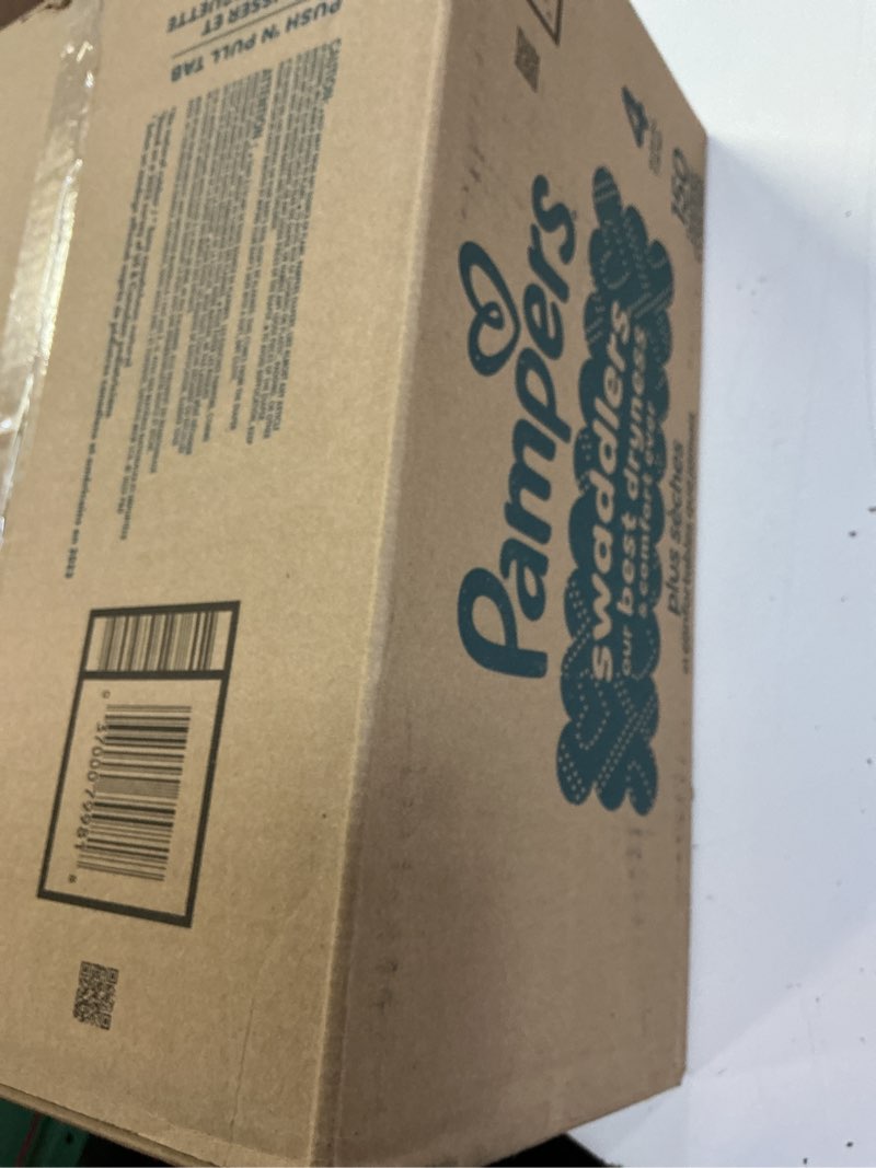 Condition photo showing New/Like New for pampers swaddlers diapers, size 4 (15-34 lbs), 150 count, absorbent, keeps baby dry and comfortable, skin safe disposable baby diaper (packaging may vary) size 4 150