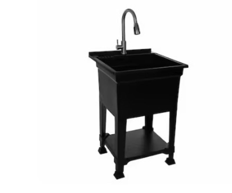 project source 24-in x 24-in 1 -basin black freestanding utility tub with drain with faucet item #5286852 | model #999-lut24blk