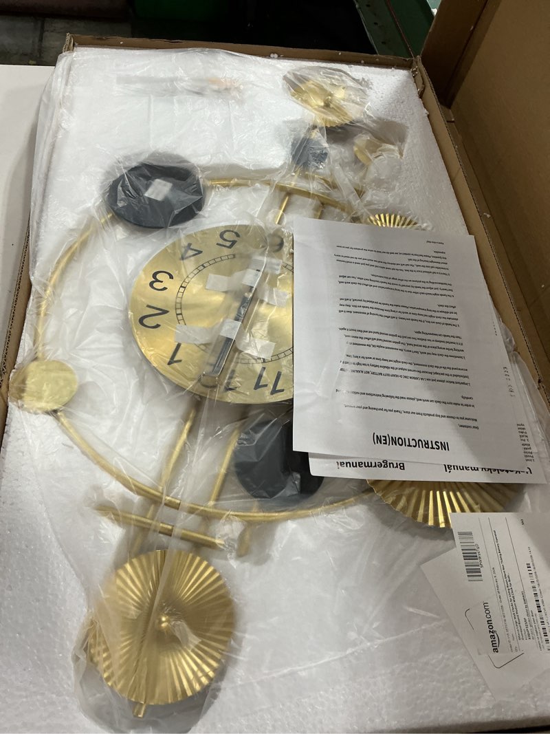 Condition photo showing New/Like New for Large Wall Clocks for Living Room,Silent Non Ticking,Battery Operated Oversized Round Modern Wall Clock for Bedroom,Farmhouse,Office Wall Decor-17.7x29.97Inch(Golden) 1689-golden