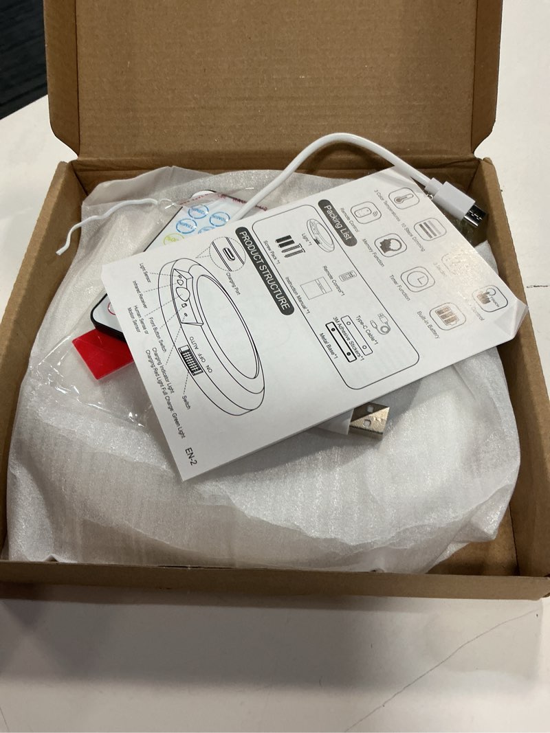 Condition photo showing As Is for motion sensor light set, rechargeable intelligent motion sensor ceiling lights with remote, 7.48in dimmable timing motion activated lamp for shower