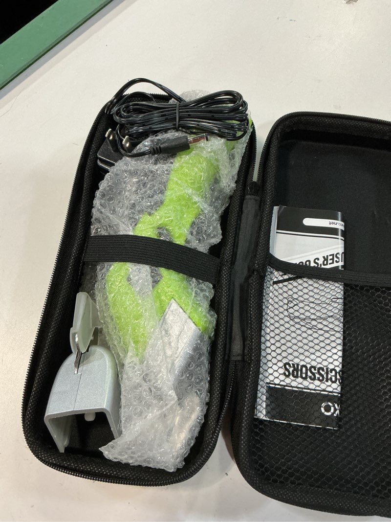 Condition photo showing New/Like New for cordless electric scissors, vloxo cardboard cutter electric fabric scissors with blades rechargeable powerful fabric cutter for crafts leather carboard carpet plastic felt with case green
