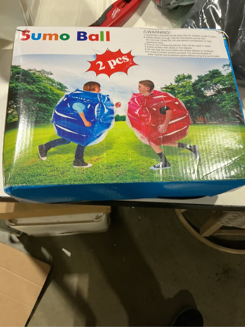 Condition photo showing Good Condition for sunshinemall 2pc sumo balls, inflatable body sumo balls bopper toys for kids 26" - heavy duty pvc vinyl suits for grassland or other outdoors play (2pc blue+pink 26inch) 26" red +blue