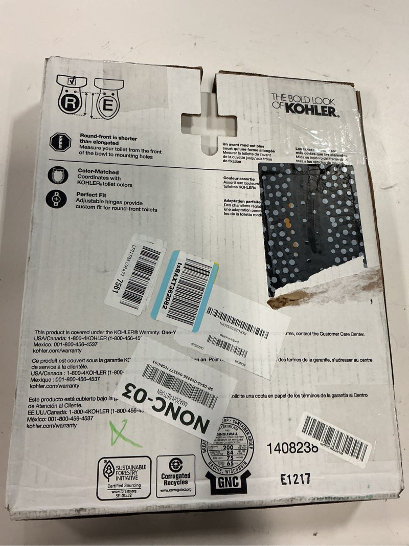 Condition photo showing Good Condition for kohler 20111-0 brevia, slow close toilet seat, round toilet seat, grip-tight bumpers quick-attach hardware, white