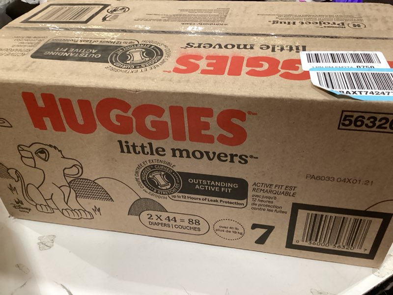 Condition photo showing New/Like New for Huggies Size 7 Diapers, Little Movers Baby Diapers, Size 7 (41+ lbs), 88 Count (2 Packs of 44), Packaging May Vary Size 7 88