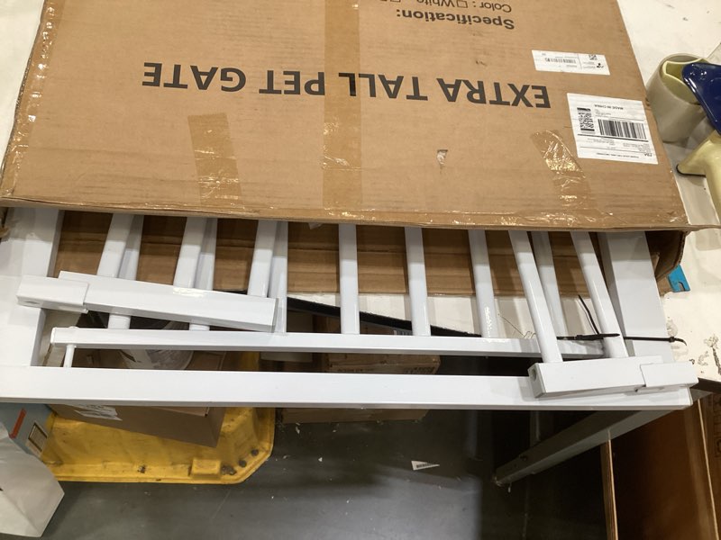 Condition photo showing Good Condition for 41'' extra tall baby gate for large dogs pets indoor no jumping over, 30-49.2'' wide heavy duty puppy gate for doorways, pressure mounted metal gate for child toddler no tools needed(white) white-41"tall 30''-49.2''wide