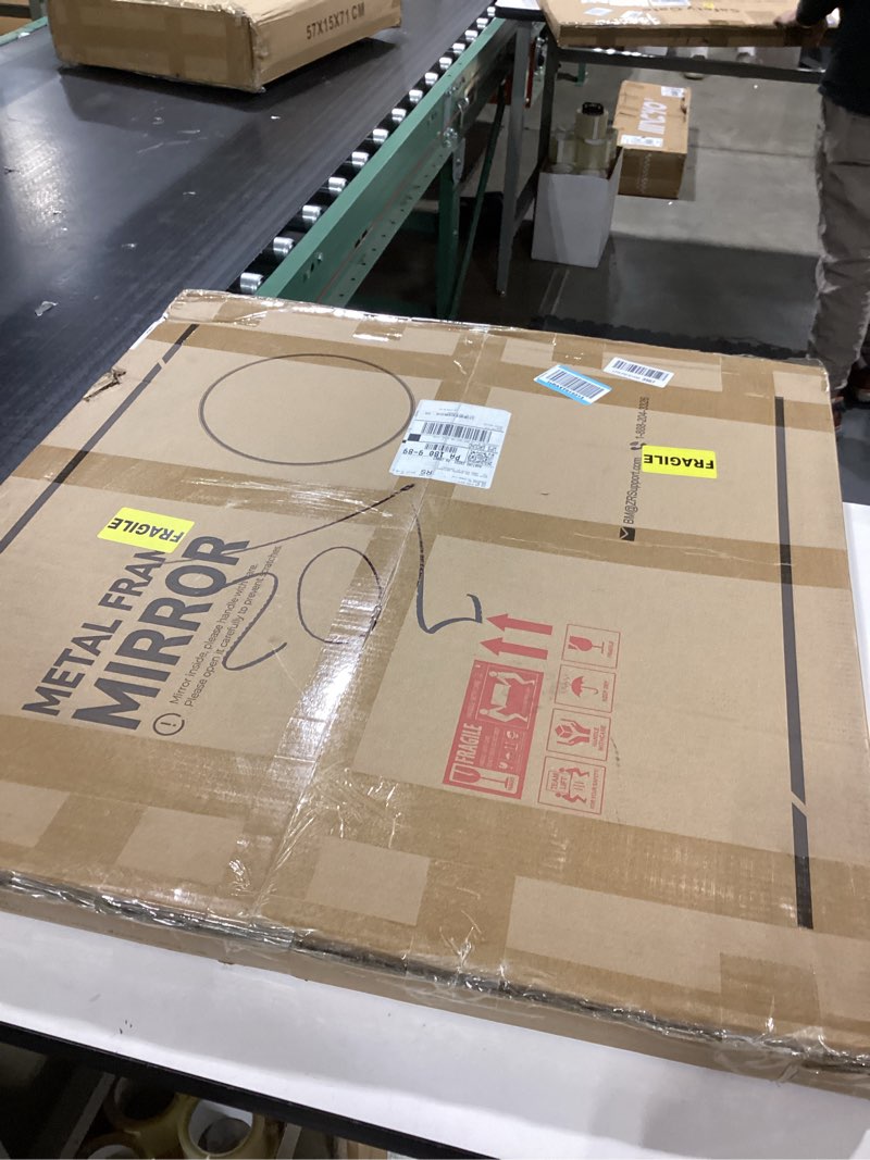 Condition photo showing As Is for Round Mirror, Black Round Mirror 24 inch, Circle Wall Mirrors Metal Frame, Circular Mirrors for Wall, Living Room, Bathroom, Vanity, Entryway, Hallway. 24" Black