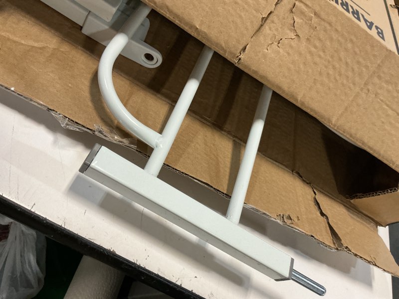 Condition photo showing As Is for regalo safety 29-38.5" baby gate for doorways & bottom of stairs, pressure mounted baby gate with door for babies, toddlers & pets, tested & safe for 30 years, american designed, american owned, white white 29-38.5"w x 30"h
