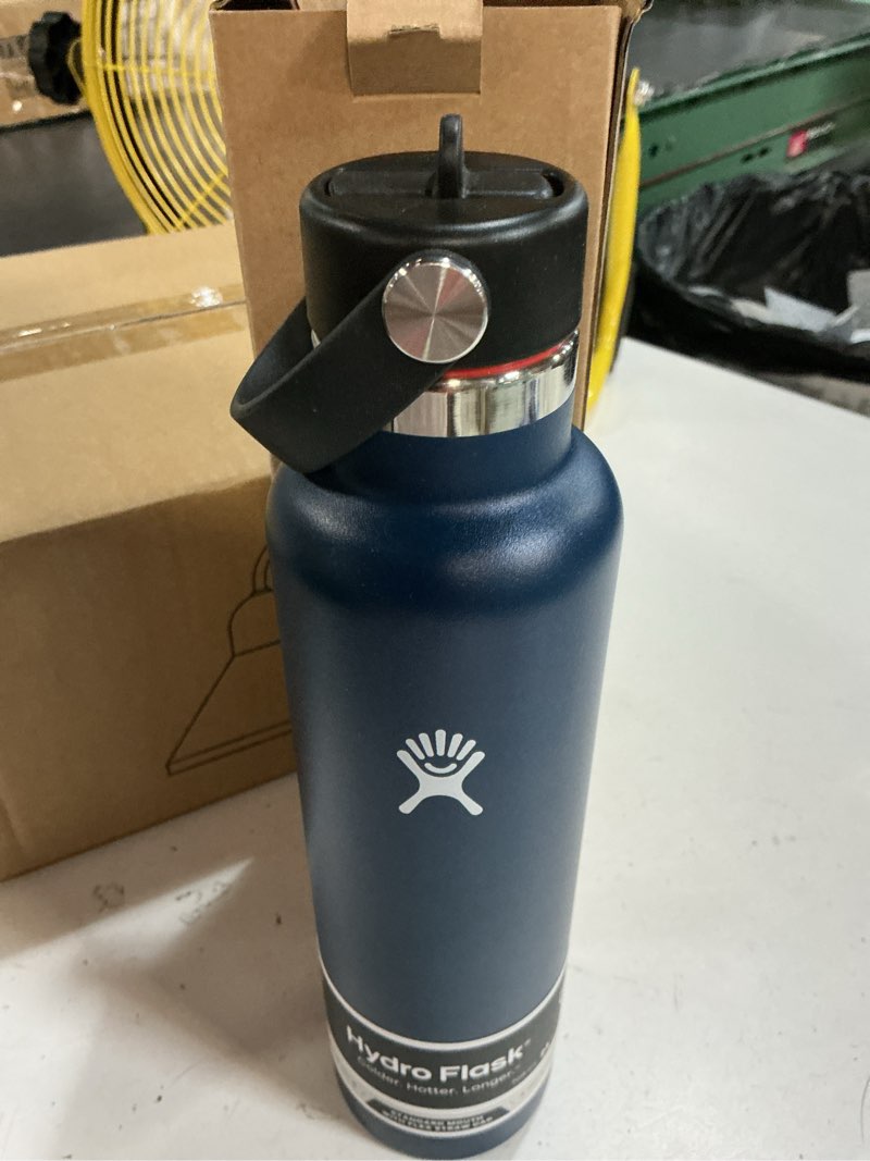 Condition photo showing New/Like New for hydro flask water bottle - insulated stainless steel - straw lid, non spill, leakproof 24 oz indigo blue