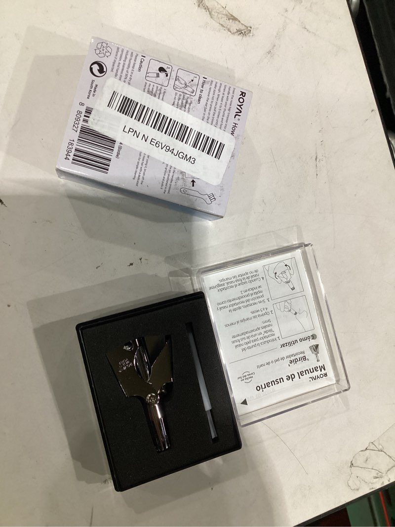 Condition photo showing Good Condition for royal [made in korea] nose hair trimmer for men birdie, manual, battery-free, water-resistance, painless with twelve dual-edged blades, patented mechanism et-4 silver