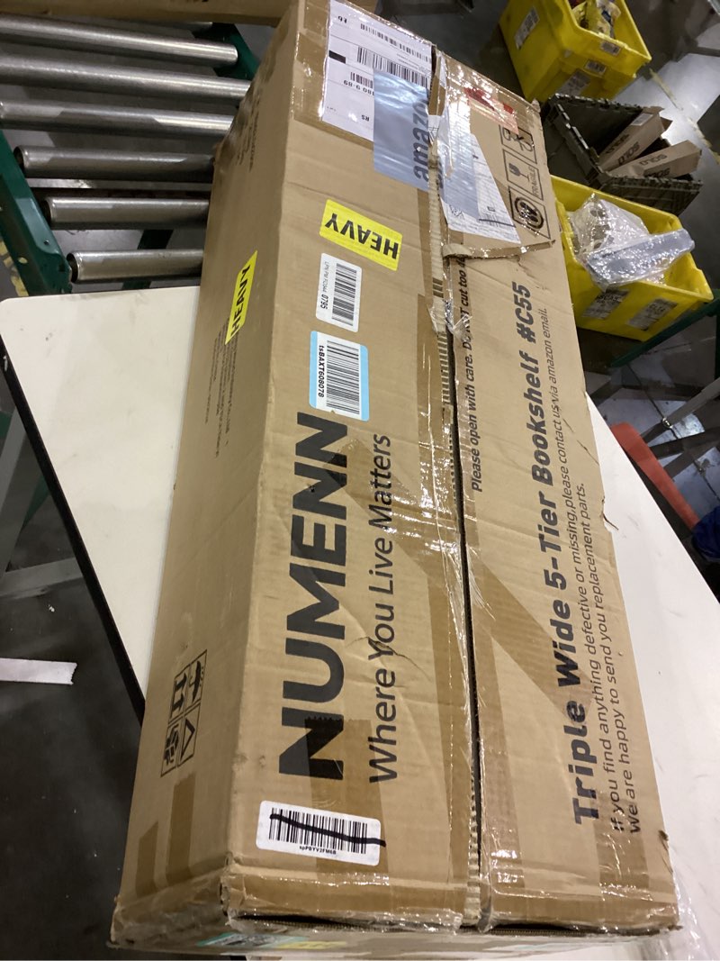 Condition photo showing New/Like New for NUMENN Triple Column 5 Tier Bookshelf, Bookcase with 14 Open Display Shelves, Adjustable Rustic Industrial Style Book Shelves, Modern Bookshelves for Bedroom, Living Room and Home Office, Vintage Vintage Brown 5 Tier(Regular)