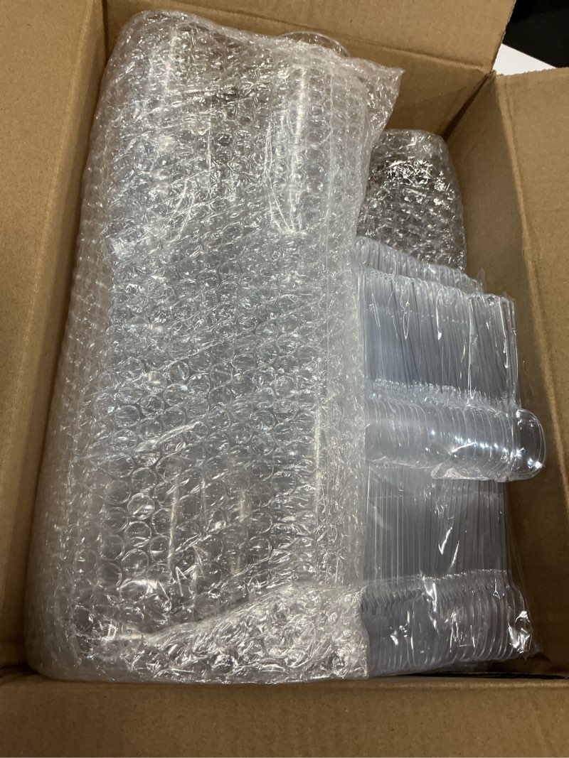 Condition photo showing New/Like New for SUROQUE 300 Pack Clear Plastic 5 oz Disposable Mini Dessert Cups with Spoons - Square & Round Parfait Cups for Pudding, Fruit, Ice Cream, Appetizers & Party Events