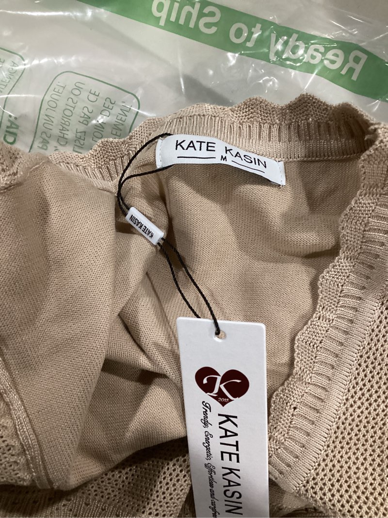 Condition photo showing Good Condition for kate kasin women's cropped cardigan sweaters trendy lightweight 3/4 sleeve button down crochet textured shrugs top camel medium