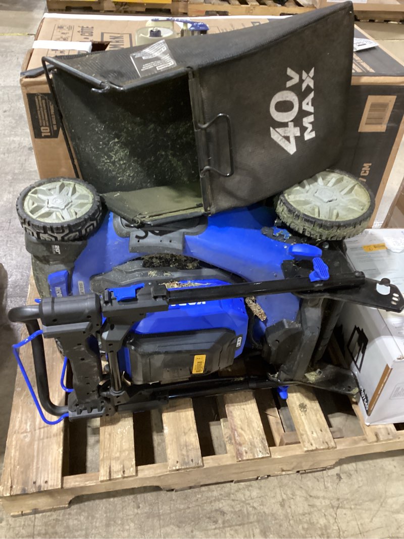 Condition photo showing As Is for kobalt 40-volt 21-in self-propelled battery lawn mower (battery and charger not included)