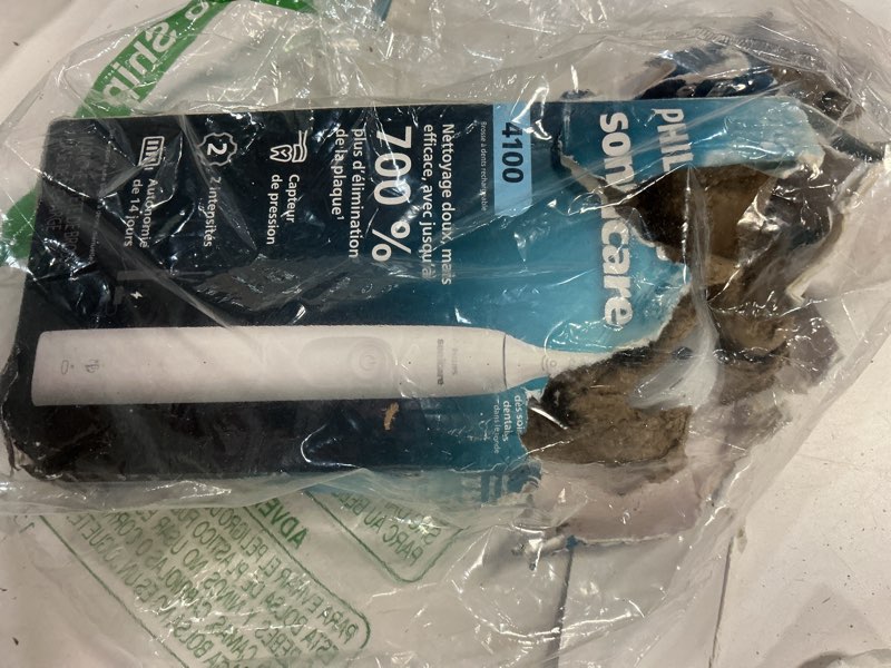 Condition photo showing As Is for philips sonicare 4100 series electric toothbrush - sonic toothbrush with advanced sonic technology, pressure sensor, two intensity settings, smartimer & quadpacer, white, model hx3681/23 1 count (pack of 1) white