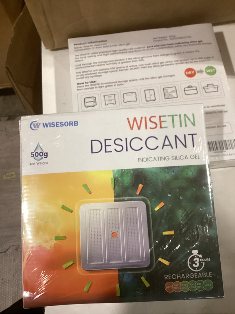 Condition photo showing New/Like New for wisesorb 2pcs 500 gram desiccant canisters, indicating & rechargeable gun safe dehumidifier, portable desiccant canister, silica gel moisture absorber for storage 500g 2