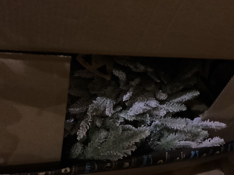 Leheyhey 6ft Flocked Christmas Tree Prelit, Slim Artificial Christmas Tree with 300 Warm White & Mul