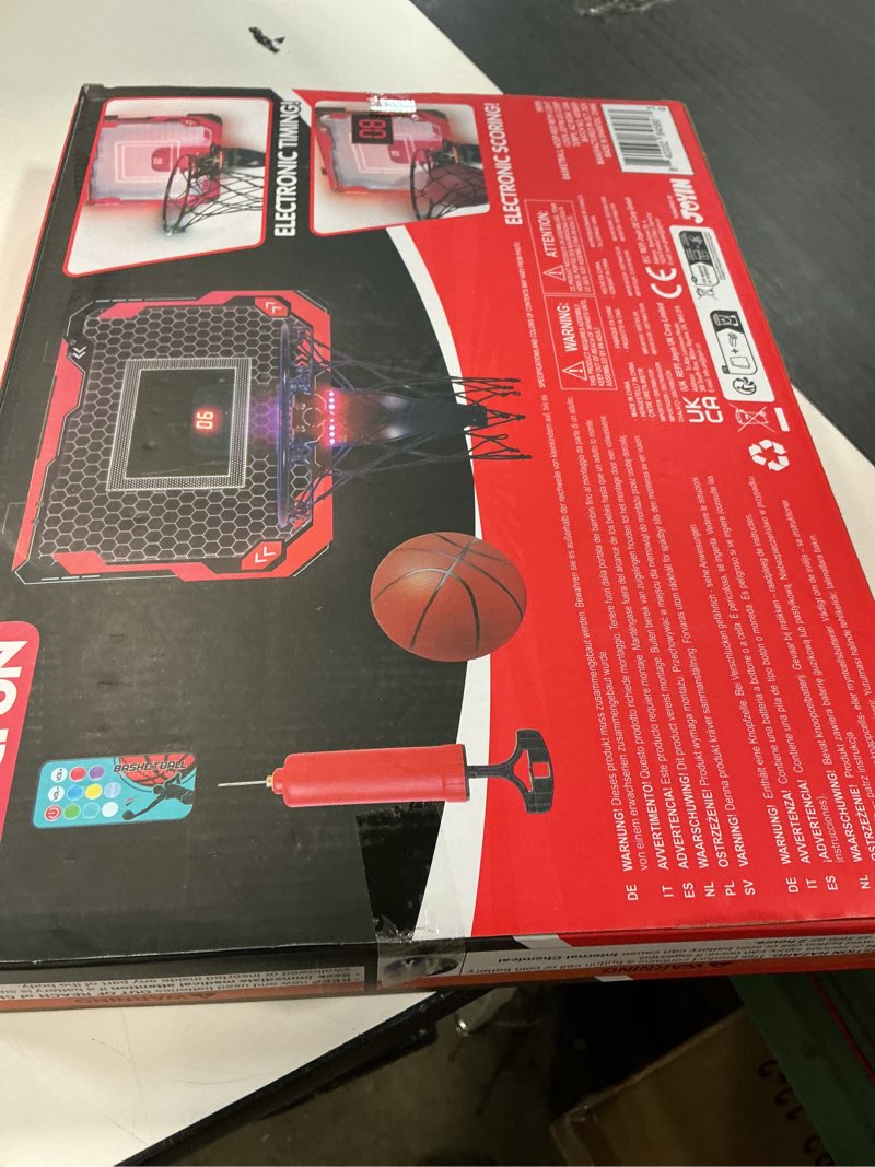 Condition photo showing New/Like New for SYNCFUN Mini Basketball Hoop Over The Door, LED Indoor Basketball Hoop for Kids with Scoreboard & 4 Balls, Basket Ball Game Toys Gifts for Boys Ages 3 and UP(Red)