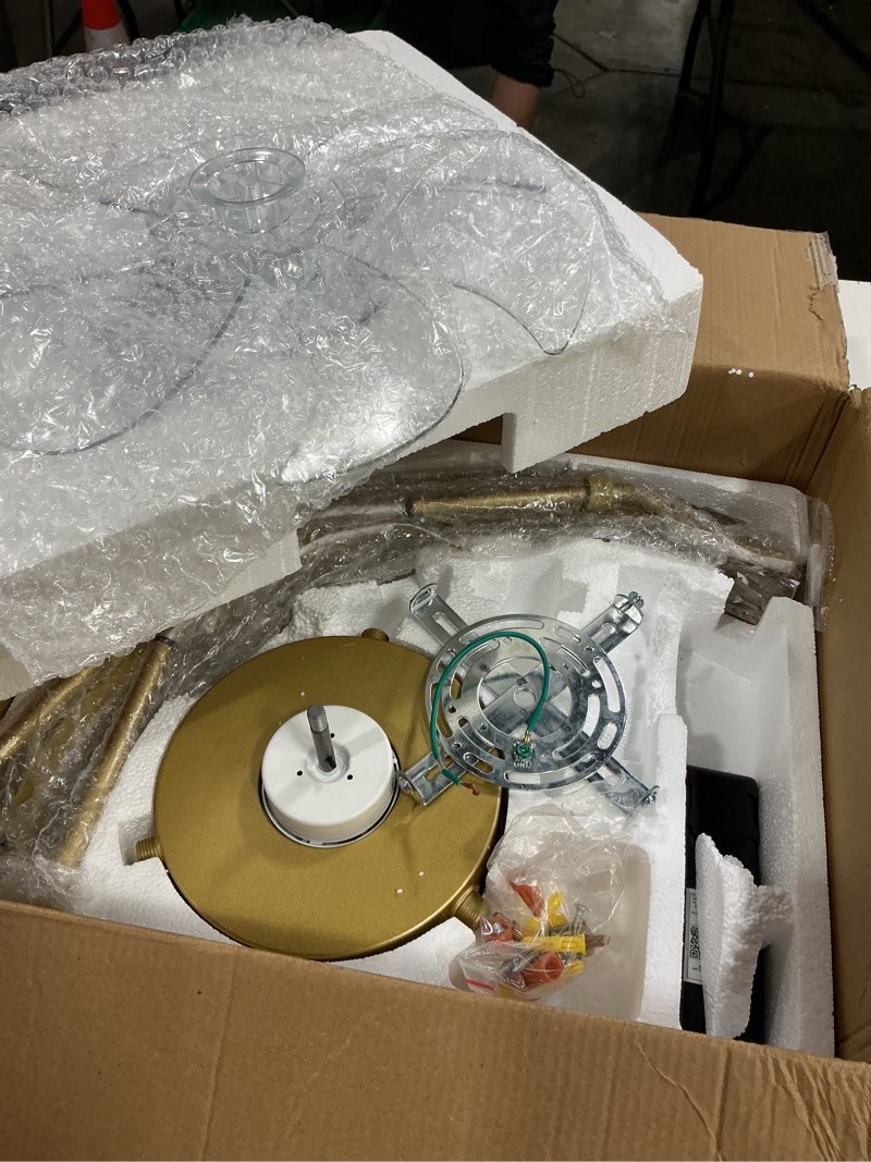 Condition photo showing As Is for lediary 20" modern ceiling fans with lights and remote, dimmable low profile ceiling fan, flush mount fan, stepless color temperature change and 6 speeds - gold 20 inch gold 1