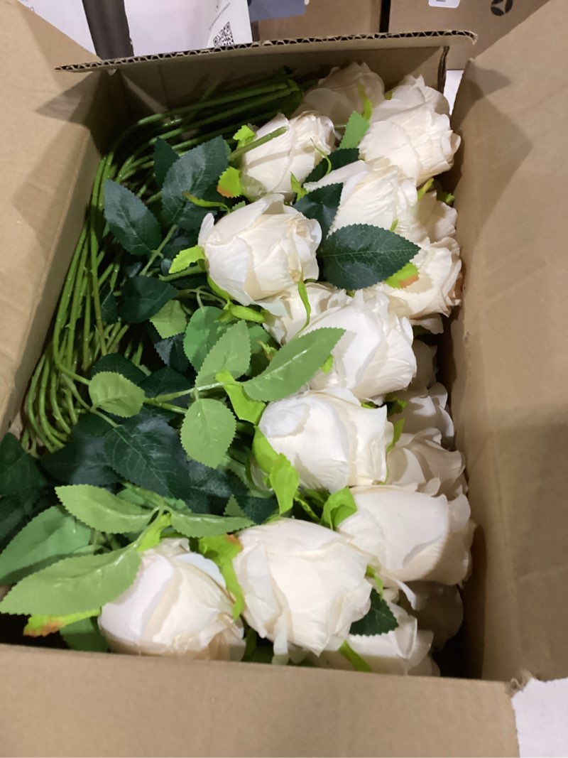 Condition photo showing Good Condition for roses artificial flowers - 30 pcs pink fake silk rose with stems bulk faux floral arrangement for diy wedding bouquet bridal shower table centerpieces home party decor - pink white