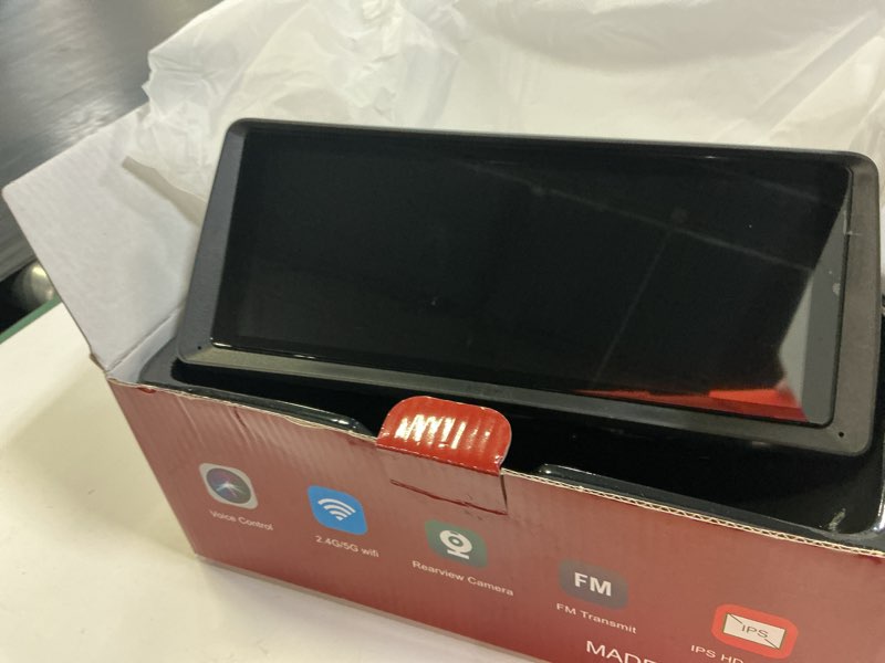 Condition photo showing As Is for 8.1" portable wireless carplay car stereo, apple carplay & android auto, 2k built-in dash cam, 1080p backup camera, plug & play touchscreen with offline gps navigation, bluetooth 5.2 for truck suv rv