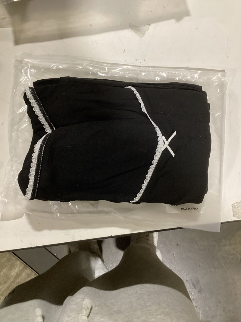 Condition photo showing New/Like New for OMKAGI Womens Lounge Set Lace Square Neck Long Sleeve Tops Wide Leg Pants 2 Piece Outfits 31 Inseam X-Small Black